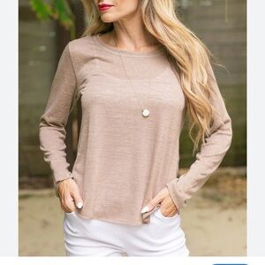 Jean Pierre Klifa Nilly Nelly Taupe Slub Knit Long Sleeve Women's Top